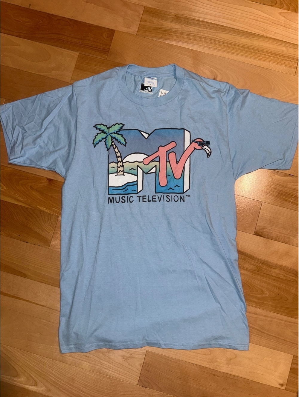 Light Blue MTV Music Television Graphic T-Shirt Size Small Casual